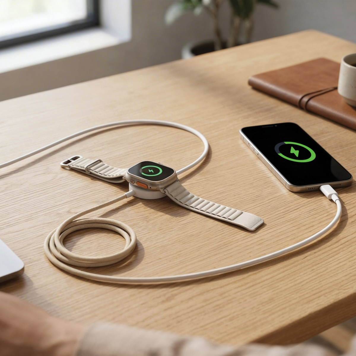 AXS - PROCharge Phone USB C and Dual Compatible Watch Braided Cable for Apple and Samung Devices - White