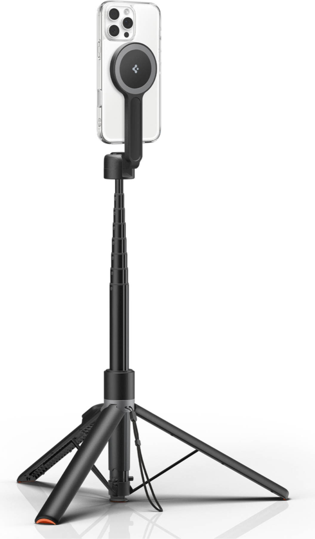 The Spigen Tripod MagFit Selfie Stick combines magnetic mounting, auto-opening tripod, and Bluetooth control for stable, extended, hands-free shooting.