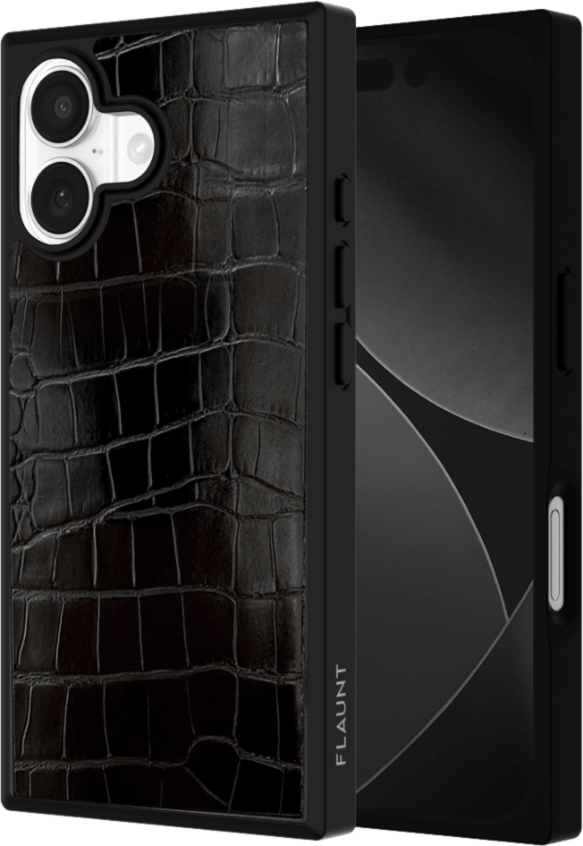 iPhone 17 Pro FLAUNT Square Faux Leather MagSafe Case - Black Crocodile