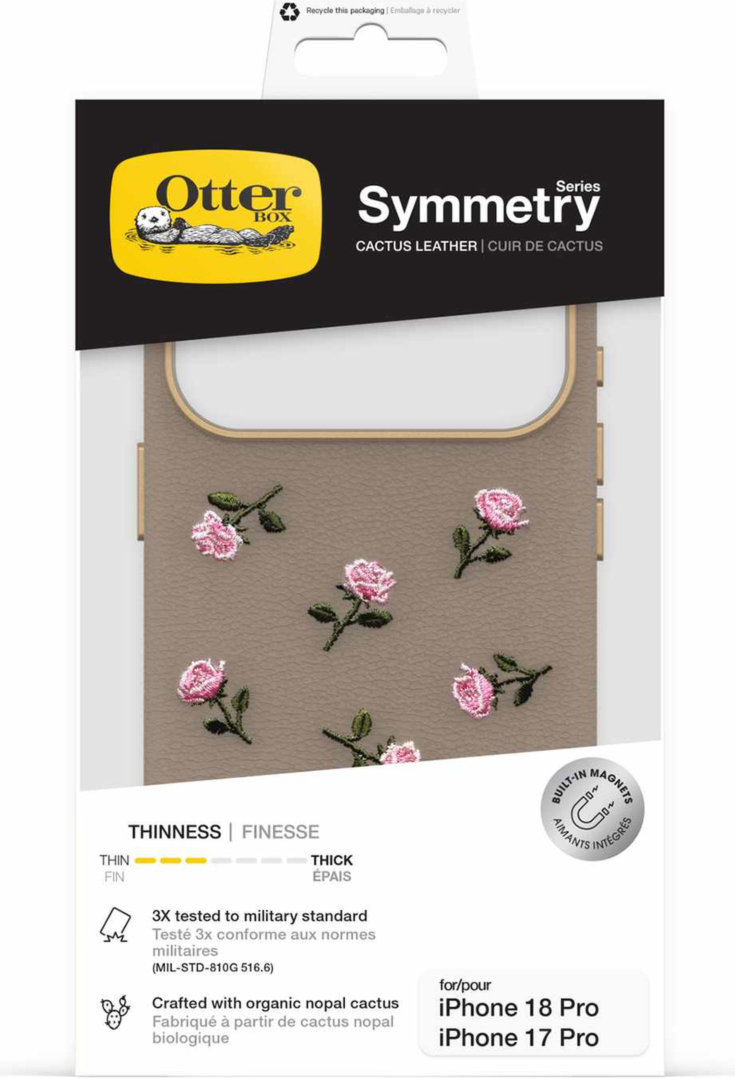 OtterBox - Symmetry Cactus Leather Embroidery MagSafe Case Cottage Rose for iPhone 18 Pro/17 Pro
