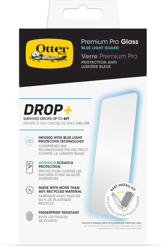 With up to 6 ft drop protection, OtterBox Premium Pro Glass Blue Light Screen Protector is the ultimate screen protector that offers an extra layer of defense for both devices and eyes.