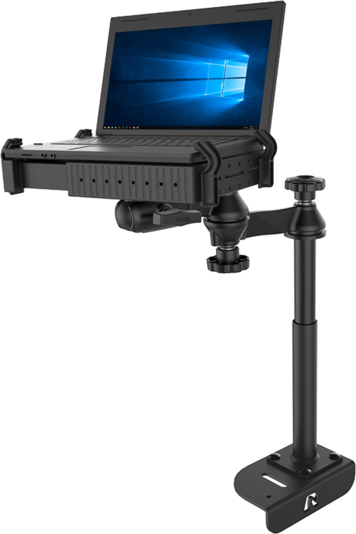 The RAM® No-Drill™ Laptop Mount for the Ford Transit Full Size Van features a heavy-duty steel mounting base custom designed to fit this vehicle perfectly.