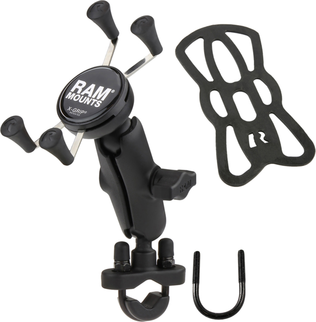 The RAM® X-Grip® Phone Mount features a Handlebar fitting U-Bolt base to accommodate rails from 0.5” to 1.25” diameter. Unit includes socket arm to easily get the phone where the user needs it.