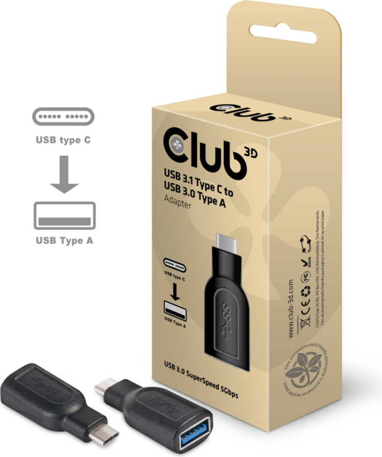 Club3D - USB-C 3.1 Gen 1 Male to USB 3.1 Gen 1 Female adapter - Black