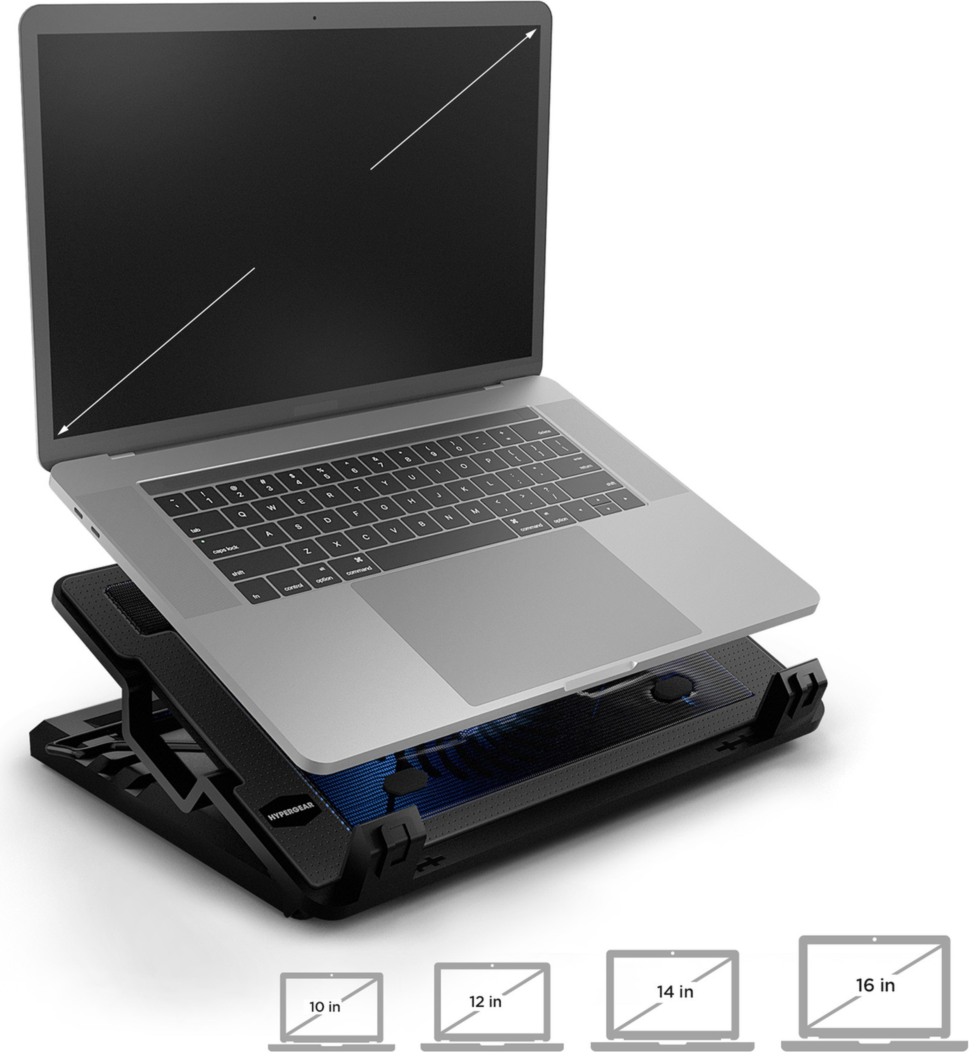 <p>Enjoy adjustable, ergonomic comfortability and protective cooling for laptops with the HyperGear UpRite Portable Laptop Cooling Stand. </p>