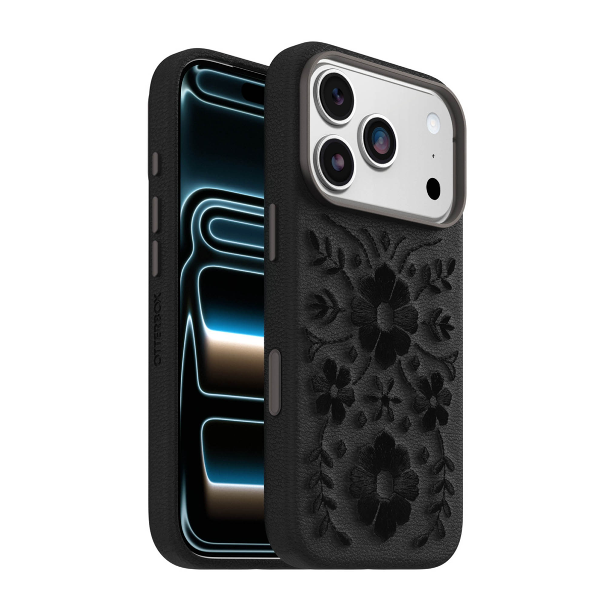 The OtterBox Symmetry Series Cactus Leather Embroidery features premium stitched patterns on sustainable plant-based leather for luxe style that withstands daily drops.