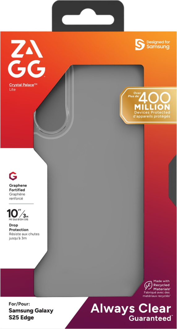 Strengthened with Graphene, ZAGG's Crystal Palace Lite case combines an ultra-thin, crystal-clear profile with up to 10 ft drop protection.