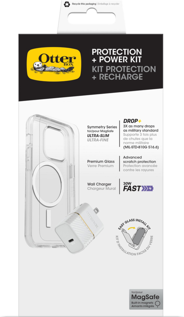 iPhone 15/14/13 Otterbox Symmetry w/ Magsafe - Protection + Power Kit Bundle - Clear