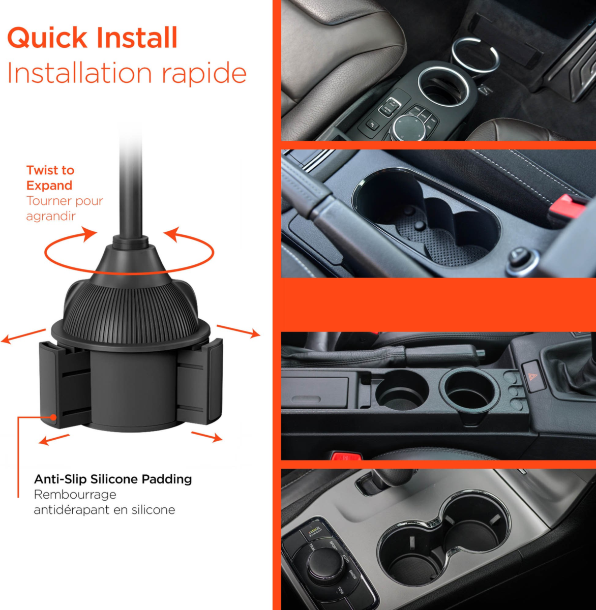 HyperGear EZ Grip 15W Wireless Fast Charging Cup Holder Phone Mount - Black