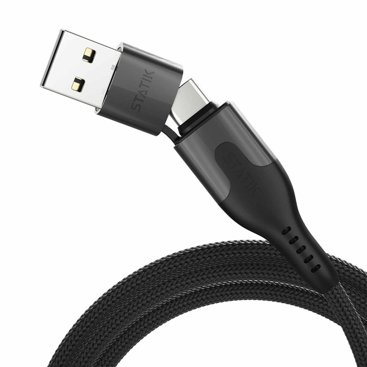 Statik PUP04556FTCCCA Câble Tressé en Nylon de Charge/Sync PowerPivot Pro USB-C vers USB-C 6.6 pieds Noir