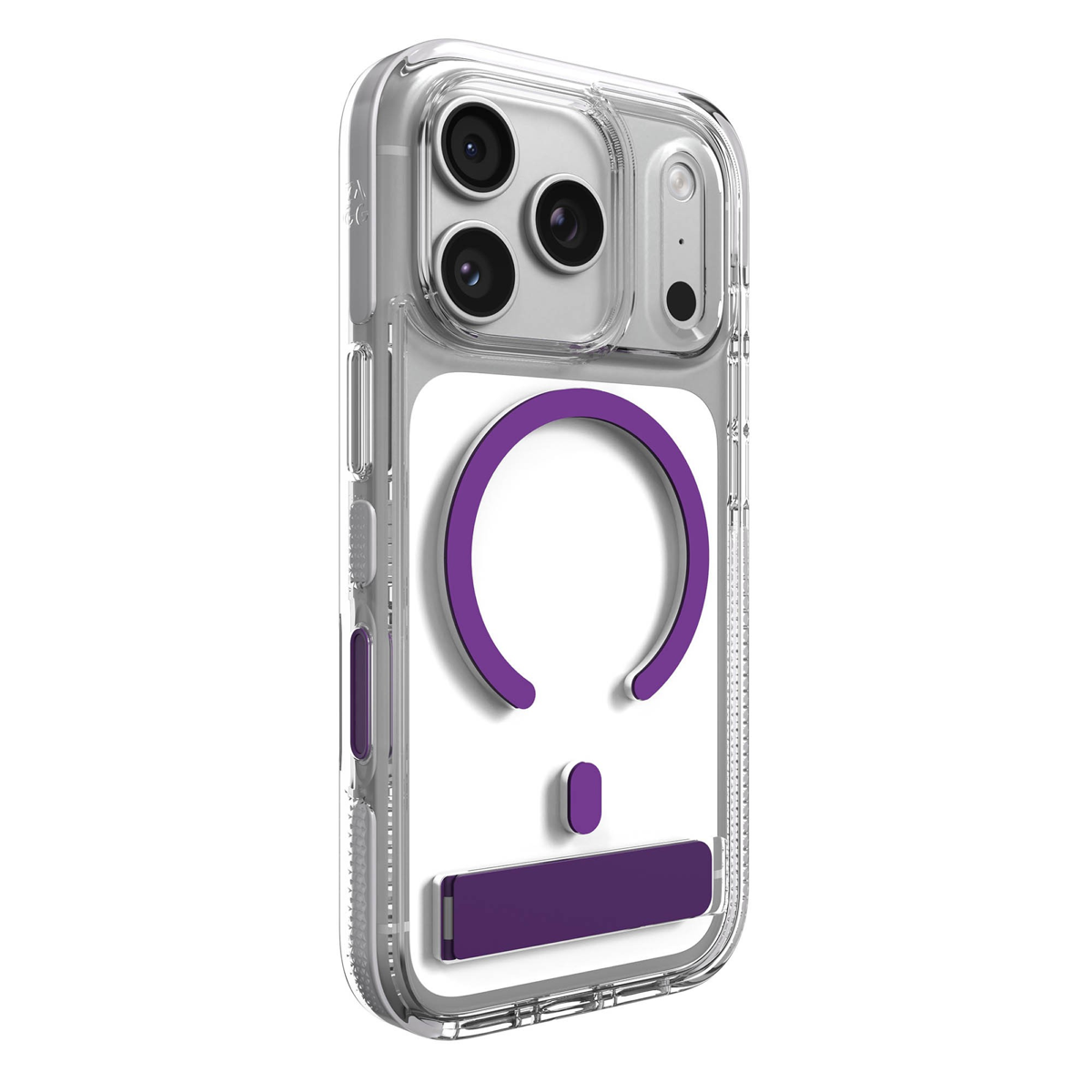 The ZAGG Santa Cruz Snap is a transparent case with pops of color that accent its design. It offers 13-foot drop protection, a sturdy kickstand that folds flush with the case, and is MagSafe compatible.