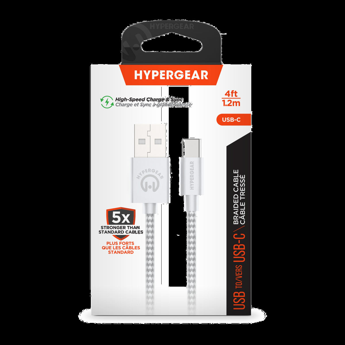 HyperGear 4 ft. (120cm) USB-A to USB-C Braided Charge and Sync Cable - White