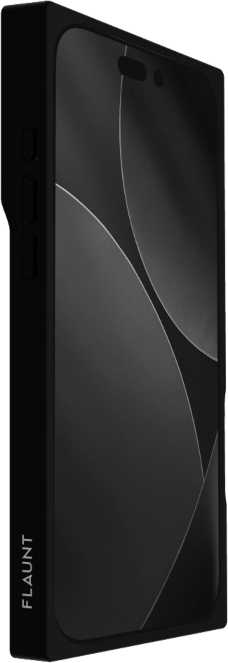 The FLAUNT SQUARE® Faux Leather case offers sleek, chic protection with a patent-pending square design and cushioned corners for enhanced shock absorption, featuring 12ft drop test protection.