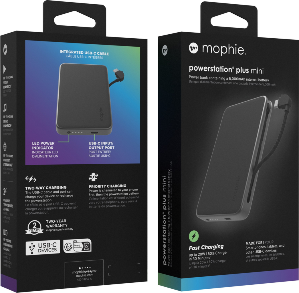 Mophie - Powerstation Plus 2024 Power Bank 5000 Mah - Black