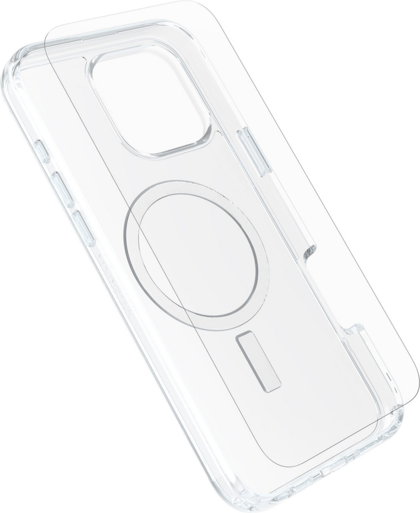 OtterBox’s Protection + Power Kit offers 360° protection and power in one bundle. It includes a Symmetry Series Clear case with MagSafe, a Glass Screen Protector, and a high-performance 30W Wall Charger.