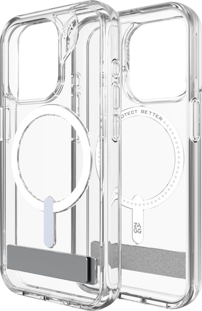 Strengthened with Graphene, ZAGG's Crystal Palace Snap series case with kickstand combines an ultra-slim, crystal-clear profile with up to 13 ft drop protection and seamless MagSafe compatibility.
