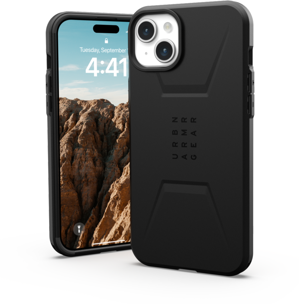 The modern yet rugged UAG Civilian case features shock absorbing construction in a lightweight design that is compatible with MagSafe charging.