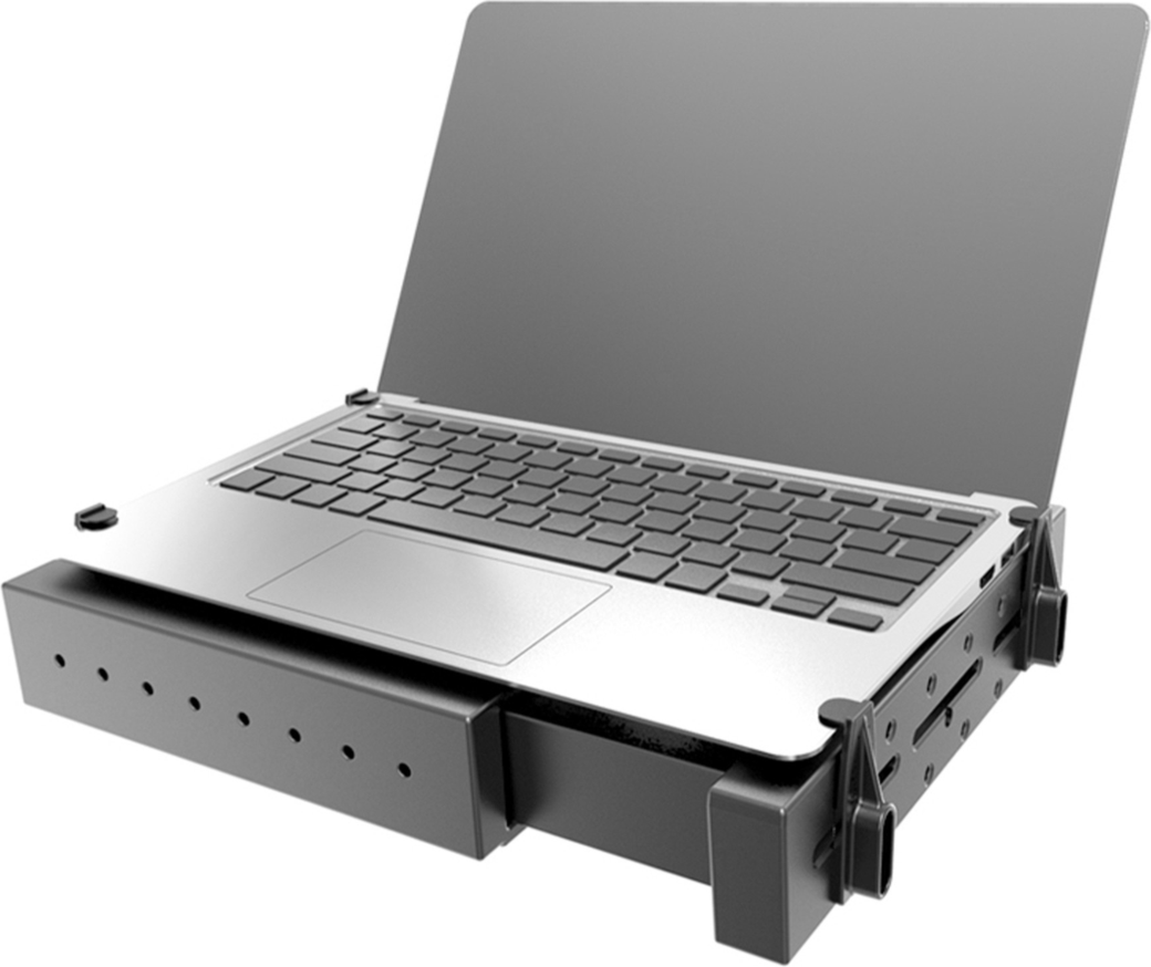 The RAM® Tough-Tray™ spring loaded laptop holder comes with flat retaining arms to keep that expensive laptop secure and at arm’s reach attached to a RAM Mount.