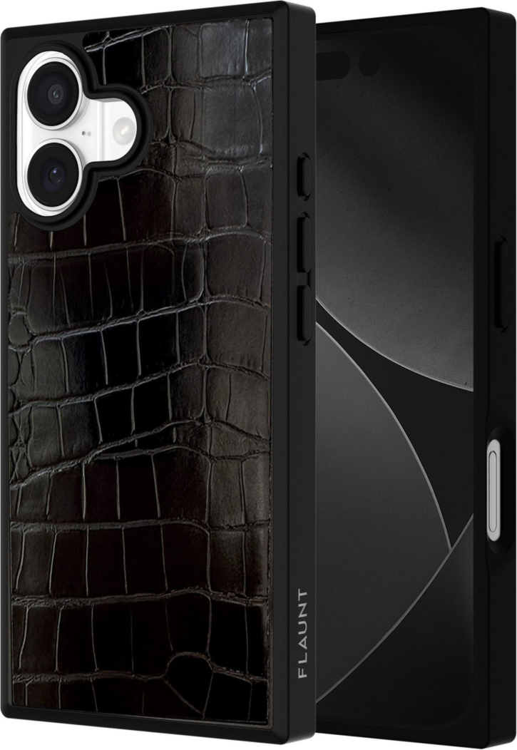 iPhone 17 FLAUNT Square Faux Leather MagSafe Case - Black Crocodile