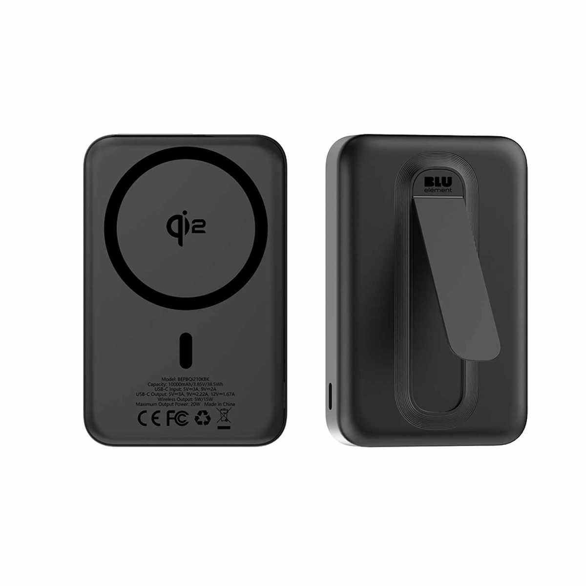 Blu Element BEPBQi210KBK Batterie Externe sans Fil Qi2 avec Support 10K Noir